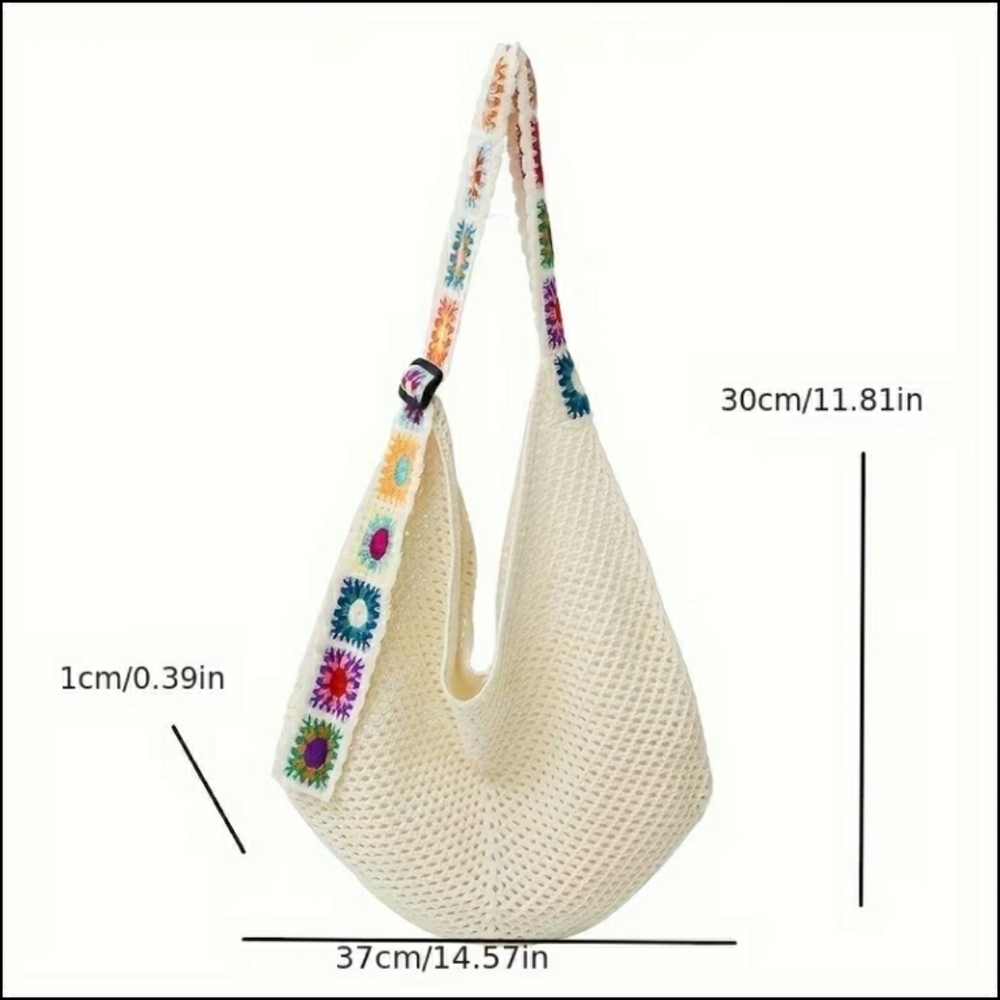 Knit Hobo Shoulder Bag w/ Crochet Strap (Multiple Colors Avail - Pick 1) - Picture 10 of 11